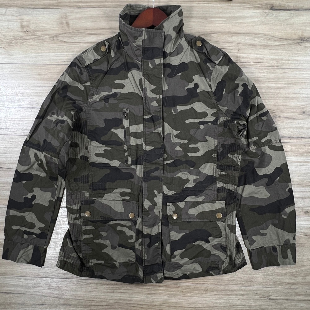 Love Tree Womens Camo Utility Jacket Green Brown Cotton Field Coat XL